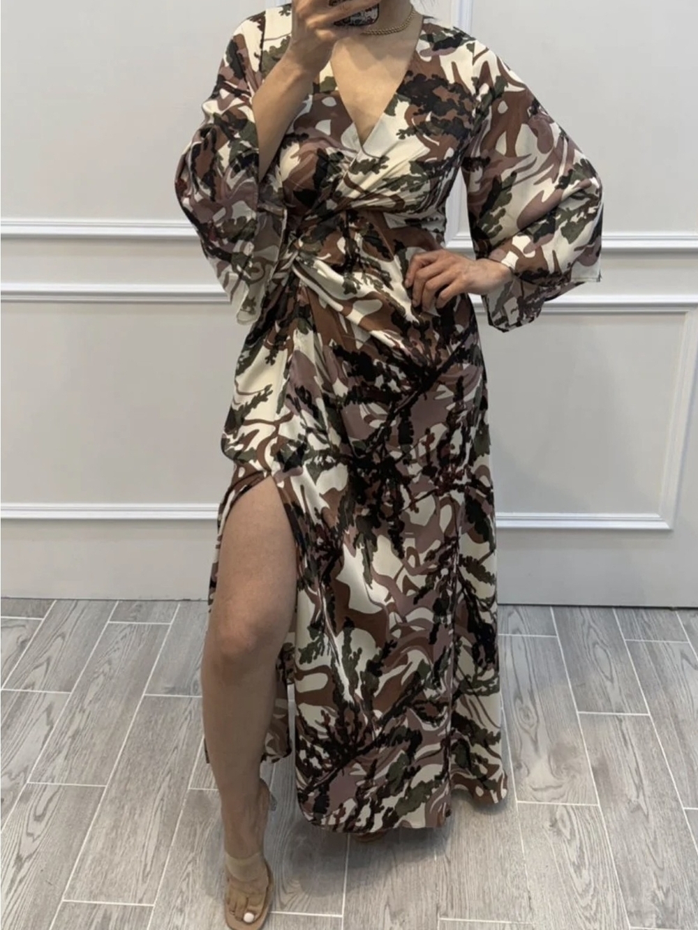 Grade & Gather Twist-Front Floral Maxi Dress in Blush and Olive Size S - Picture 3 of 16